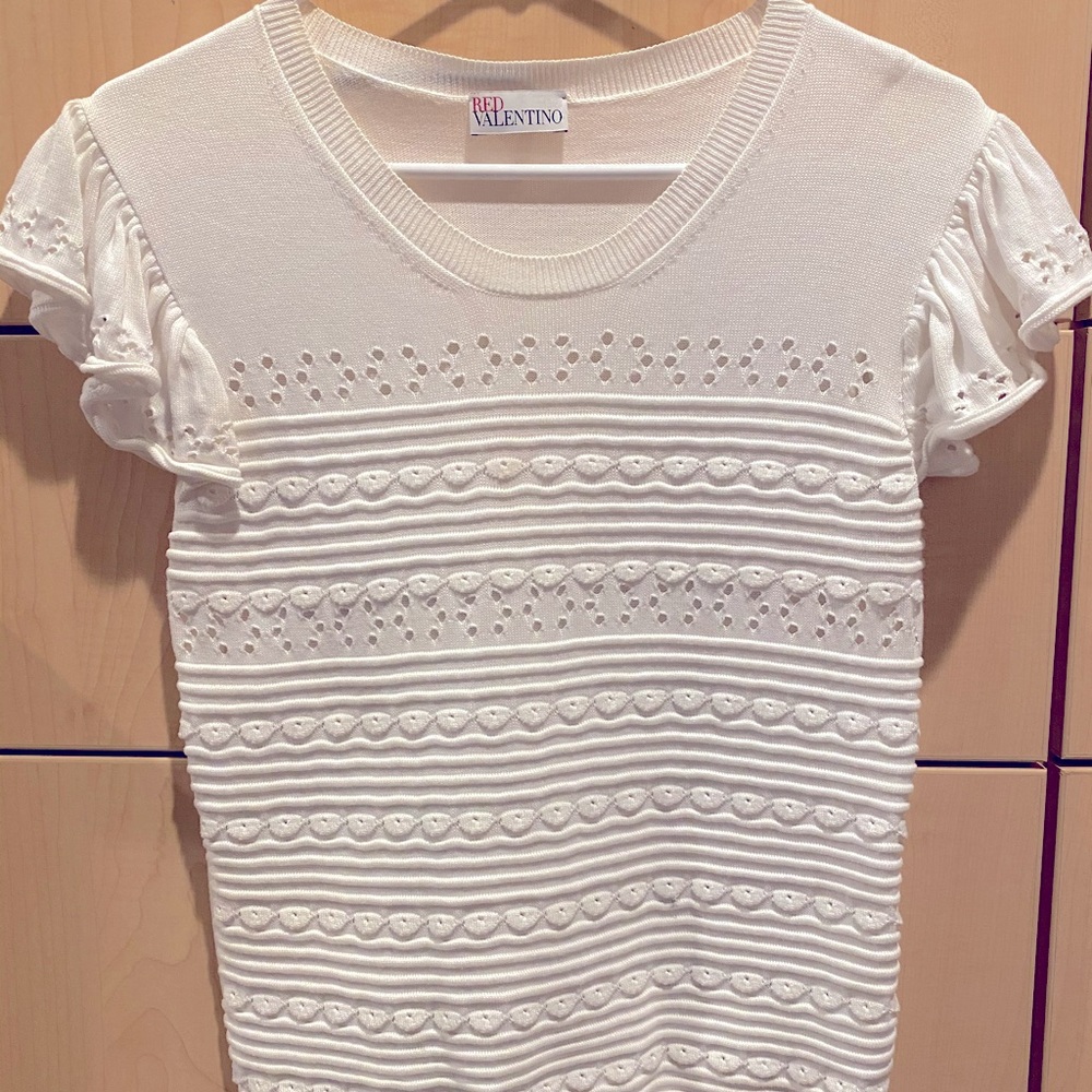 RED Valentino Knit Top, white with short sleeves.